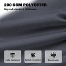 200 GSM polyester fabric with properties listed on a dark gray background