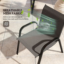 Outdoor chair with breathable mesh fabric on a tiled floor