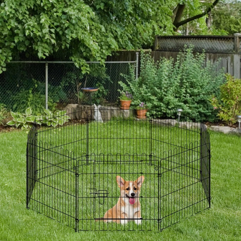 Portable 24-inch Pet Barrier Exercise Playpen Crate with 8 Panels