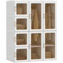 Portable Wardrobe with Clear Door Windows, 8 Compartments, 2 Hanging Rods, and Magnetic Doors - White