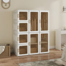Portable Wardrobe with Clear Door Windows, 8 Compartments, 2 Hanging Rods, and Magnetic Doors - White