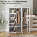 Portable Wardrobe with Clear Door Windows, 8 Compartments, 2 Hanging Rods, and Magnetic Doors - White