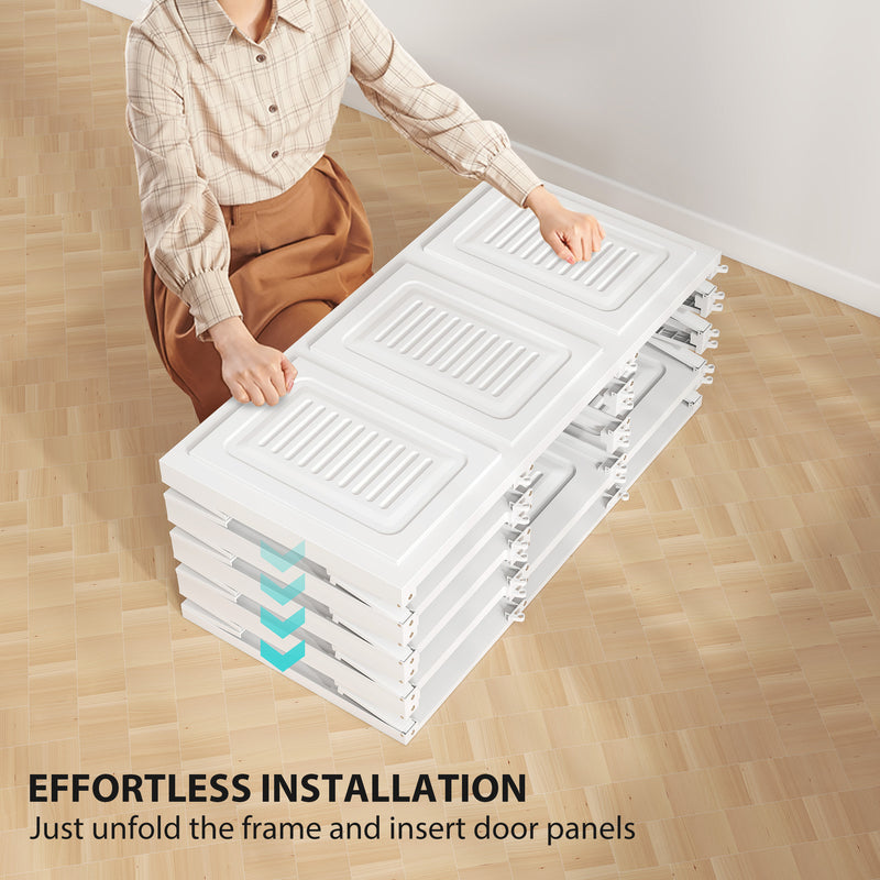 Portable Wardrobe with Clear Door Windows, 8 Compartments, 2 Hanging Rods, and Magnetic Doors - White