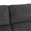 Close-up of a dark gray textured fabric sofa cushion showing the ribbed upholstery material and seam details.
