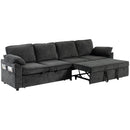 A dark gray fabric sectional sofa with a chaise lounge on the right side, shown on a plain white background.