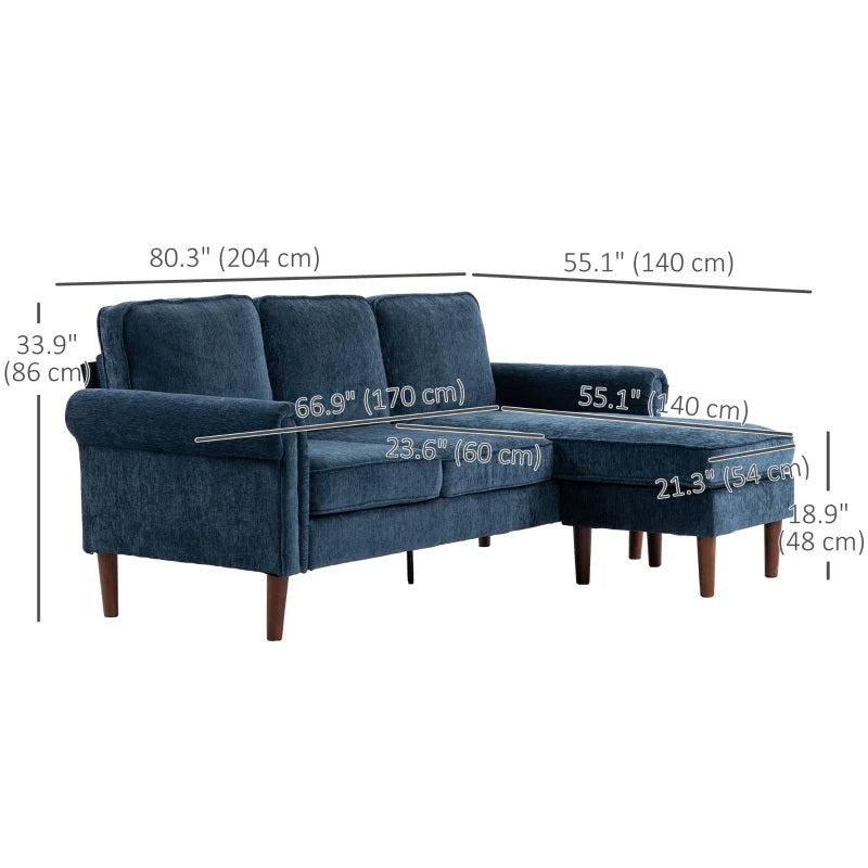 Renata 80" 3-Seat Reversible Sectional Sofa - Dark Blue