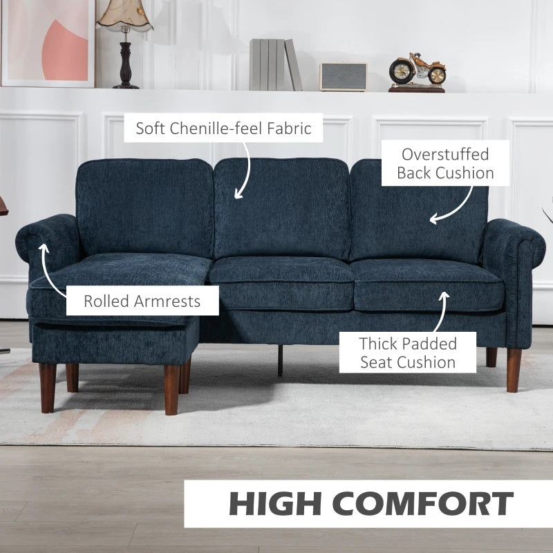 Renata 80" 3-Seat Reversible Sectional Sofa - Dark Blue