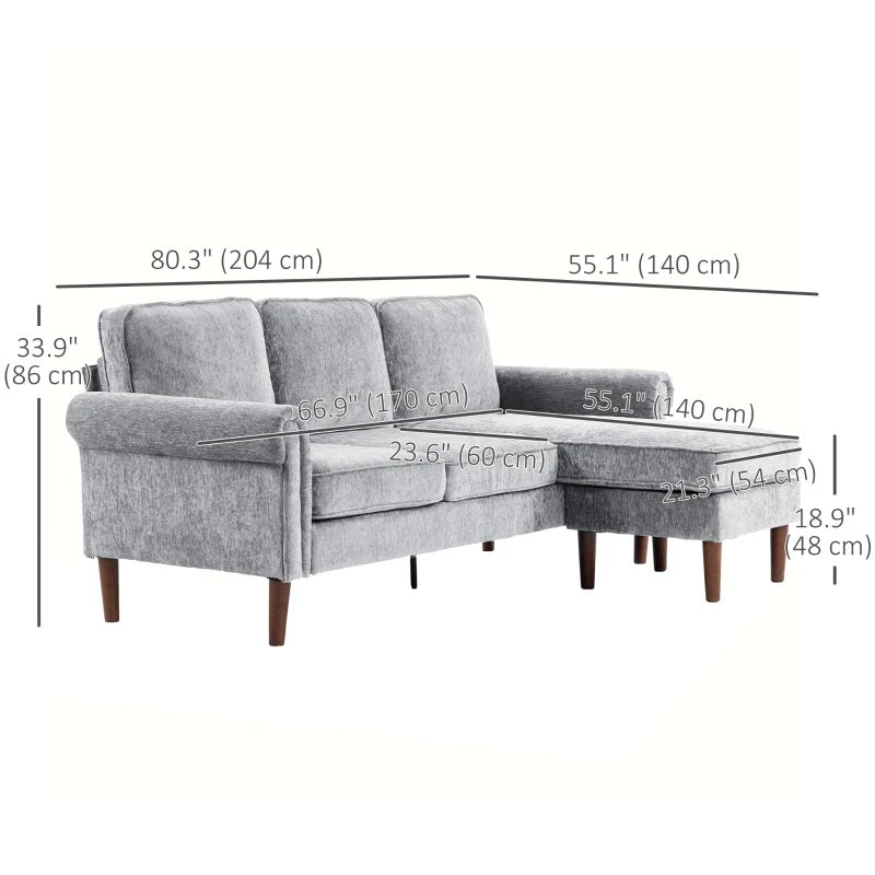 Renata 80" 3-Seat Reversible Sectional Sofa - Grey