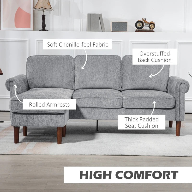 Renata 80" 3-Seat Reversible Sectional Sofa - Grey