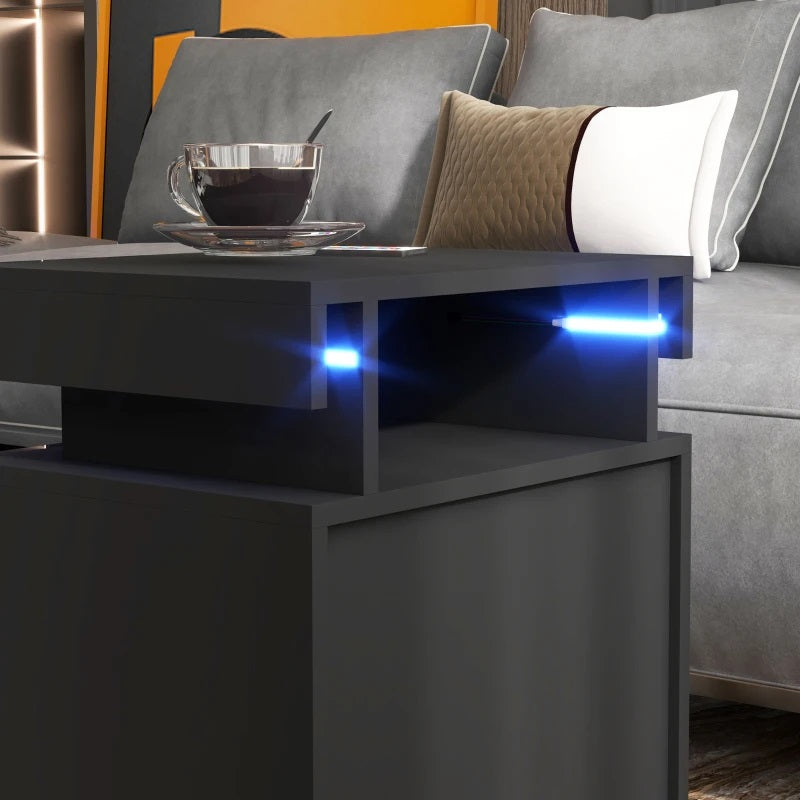 Reno Black 2 Drawer End Table with LED Lights