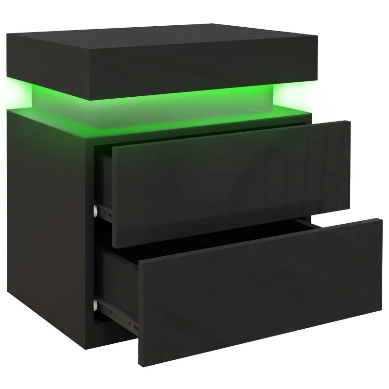 Reno Black 2 Drawer End Table with LED Lights