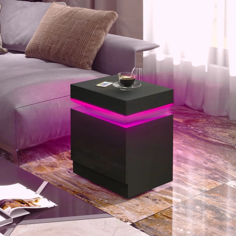 Reno Black 2 Drawer End Table with LED Lights