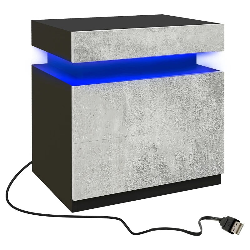 Reno Grey and Black 2 Drawer End Table with LED Lights