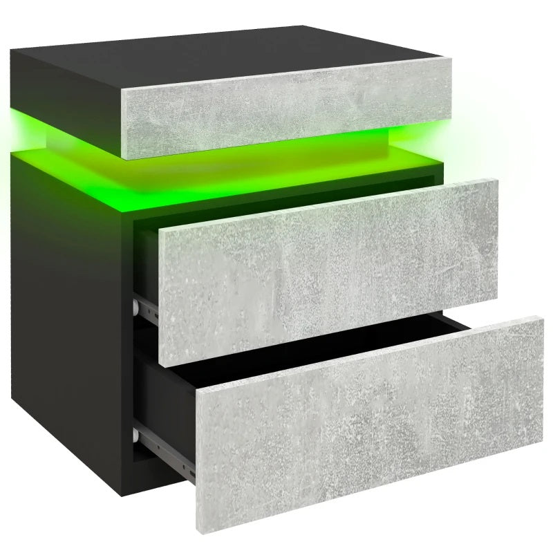 Reno Grey and Black 2 Drawer End Table with LED Lights