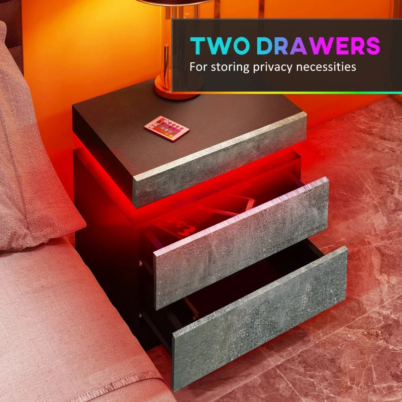 Reno Grey and Black 2 Drawer End Table with LED Lights