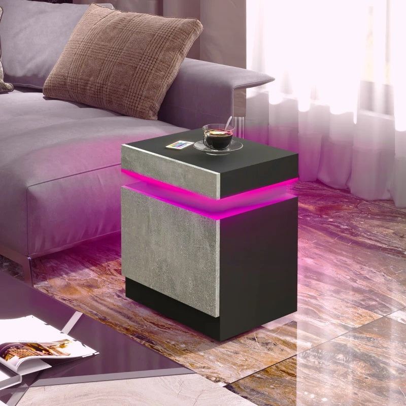 Reno Grey and Black 2 Drawer End Table with LED Lights