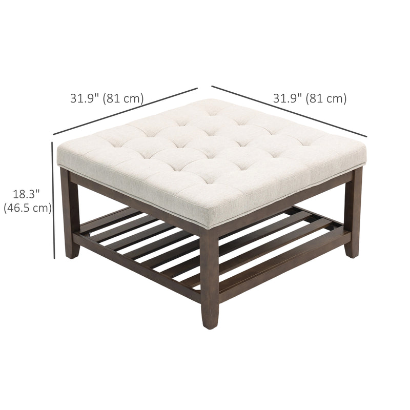 White ottoman with dimensions labeled on a white background