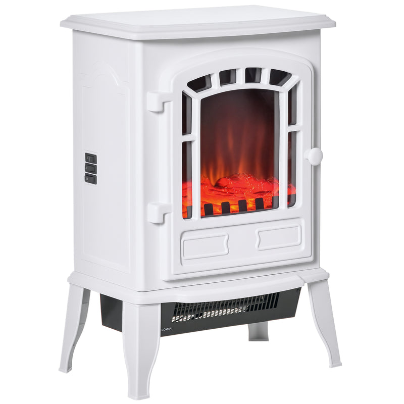 Retro Stove Electric Fireplace with 1500W Heater with Realistic Flame, White