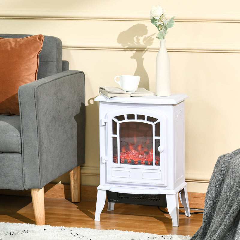 Retro Stove Electric Fireplace with 1500W Heater with Realistic Flame, White