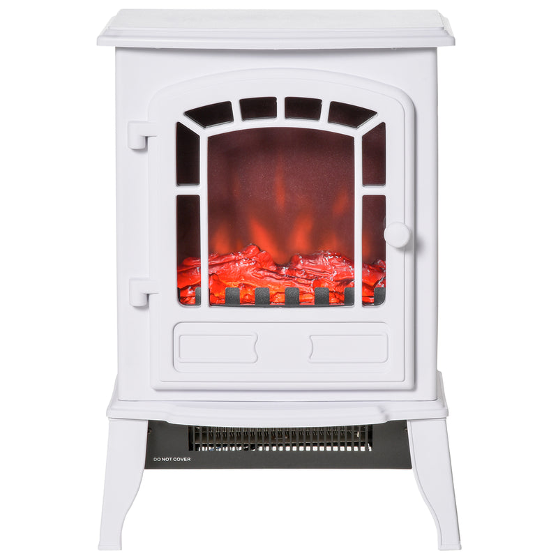 Retro Stove Electric Fireplace with 1500W Heater with Realistic Flame, White