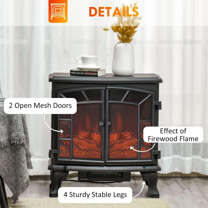 Revelston 25" Rustic Stove Look Electric Fireplace with Realistic Log, 750W / 1500W Heater and Timer