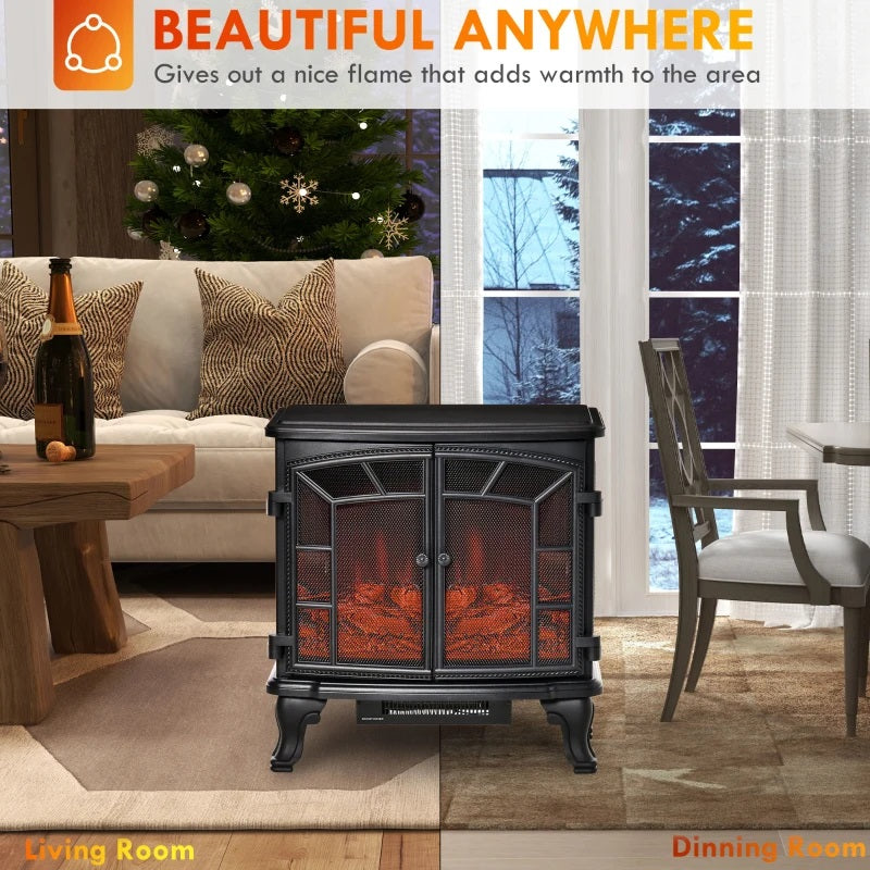 Revelston 25" Rustic Stove Look Electric Fireplace with Realistic Log, 750W / 1500W Heater and Timer