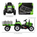 Ride-On 12V Tractor with Trailer for Kids with Remote Control, USB, LED Lights, Honking Horn, Single Seat - Green
