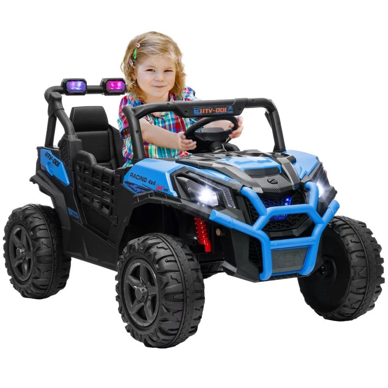 Ride-On 24V Electric 2-Seater UTV for Kids with Parental Remote, 3 Speeds, LED Lights and Music - Blue