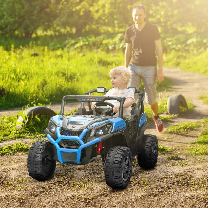 Ride-On 24V Electric 2-Seater UTV for Kids with Parental Remote, 3 Speeds, LED Lights and Music - Blue