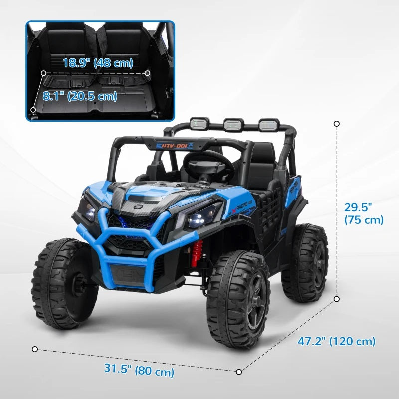 Ride-On 24V Electric 2-Seater UTV for Kids with Parental Remote, 3 Speeds, LED Lights and Music - Blue