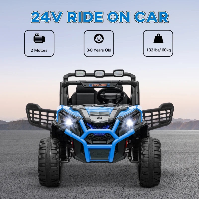 Ride-On 24V Electric 2-Seater UTV for Kids with Parental Remote, 3 Speeds, LED Lights and Music - Blue