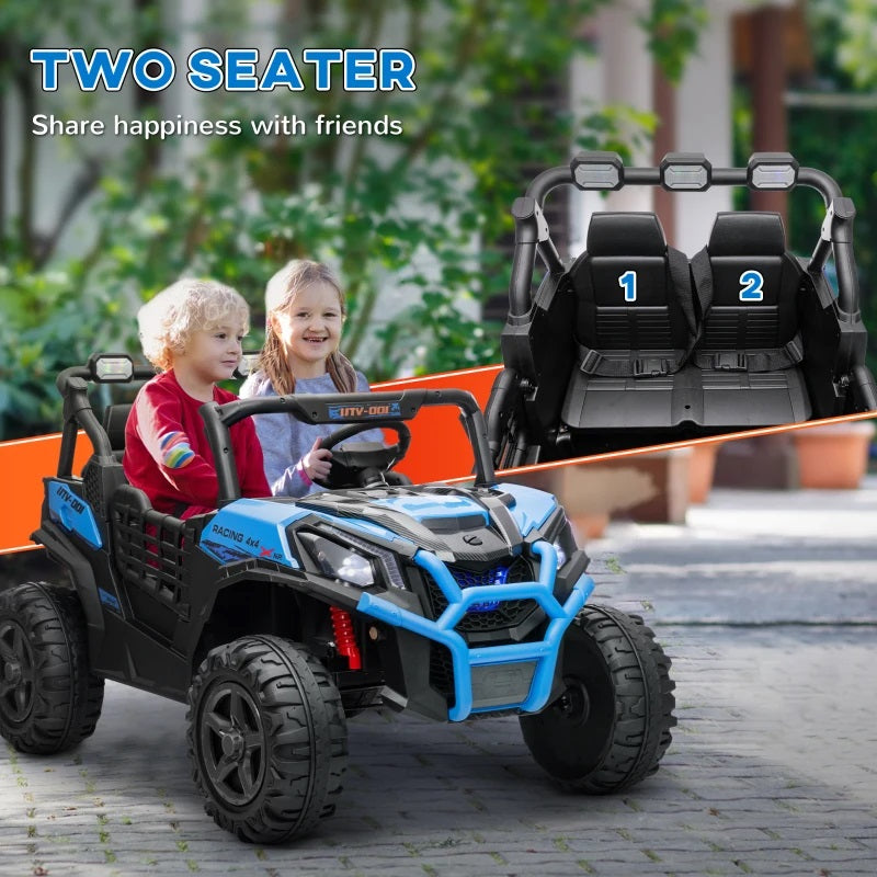 Ride-On 24V Electric 2-Seater UTV for Kids with Parental Remote, 3 Speeds, LED Lights and Music - Blue