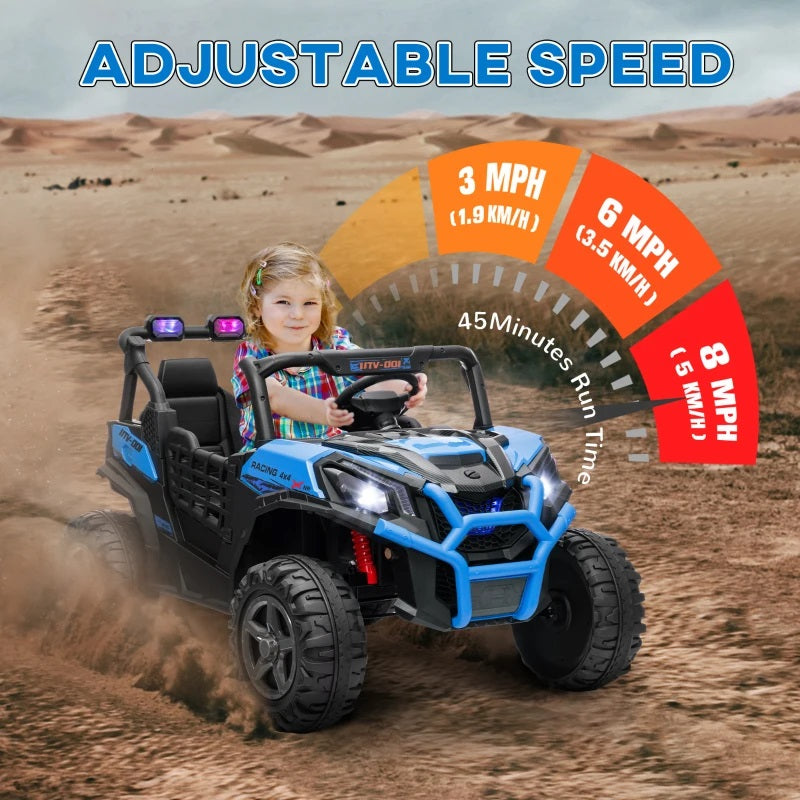 Ride-On 24V Electric 2-Seater UTV for Kids with Parental Remote, 3 Speeds, LED Lights and Music - Blue