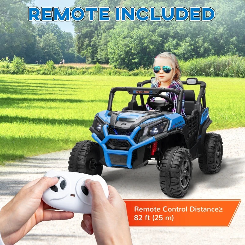 Ride-On 24V Electric 2-Seater UTV for Kids with Parental Remote, 3 Speeds, LED Lights and Music - Blue