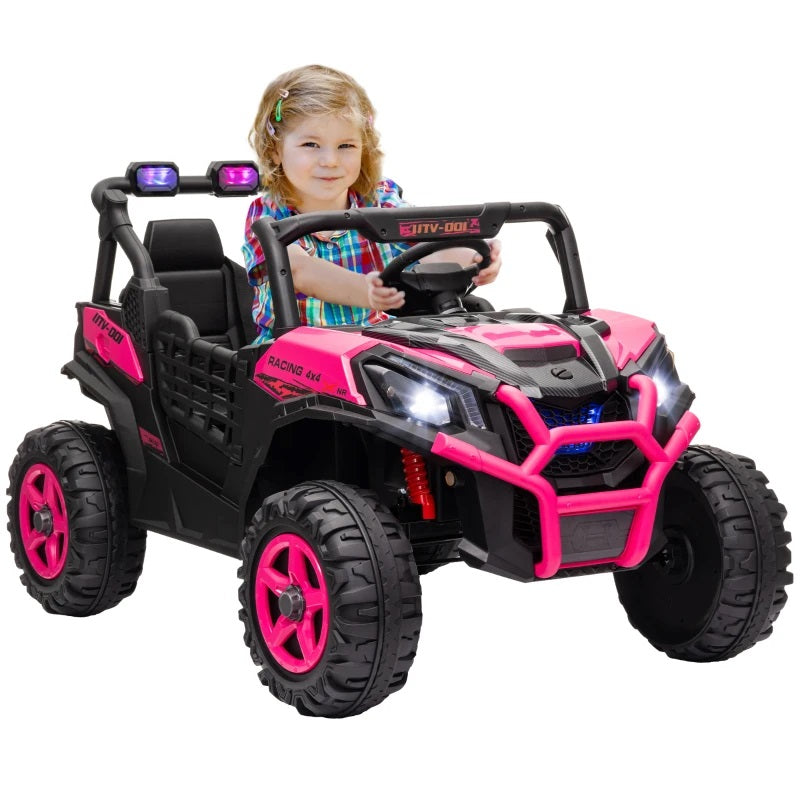 Ride-On 24V Electric 2-Seater UTV for Kids with Parental Remote, 3 Speeds, LED Lights and Music - Pink