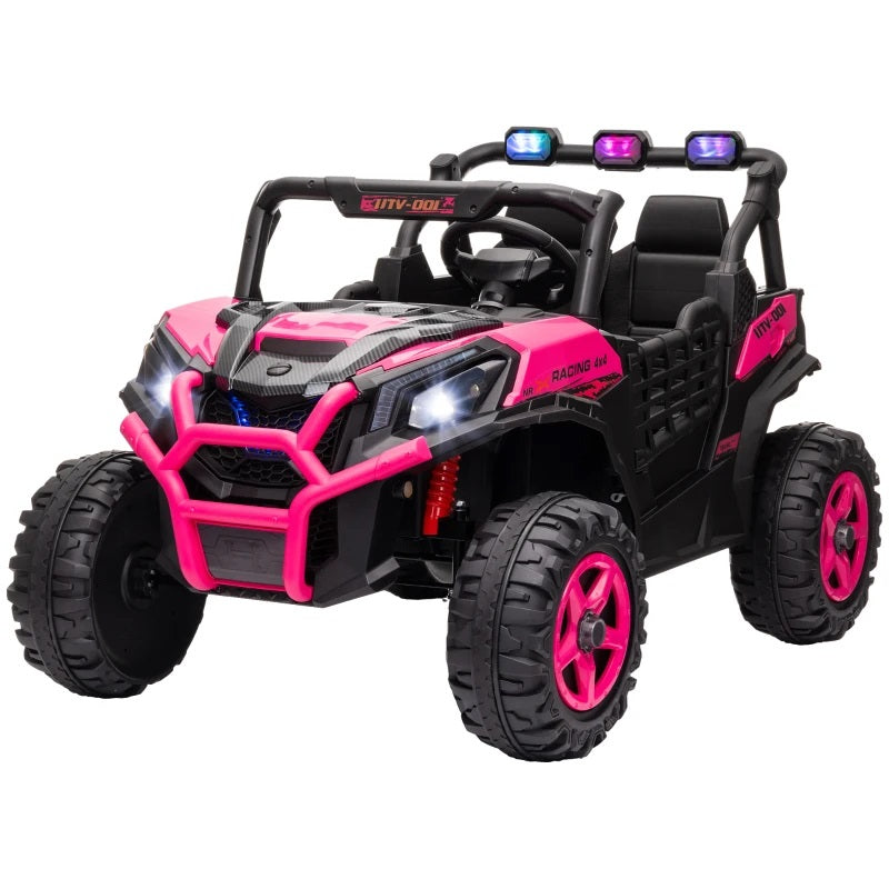 Ride-On 24V Electric 2-Seater UTV for Kids with Parental Remote, 3 Speeds, LED Lights and Music - Pink