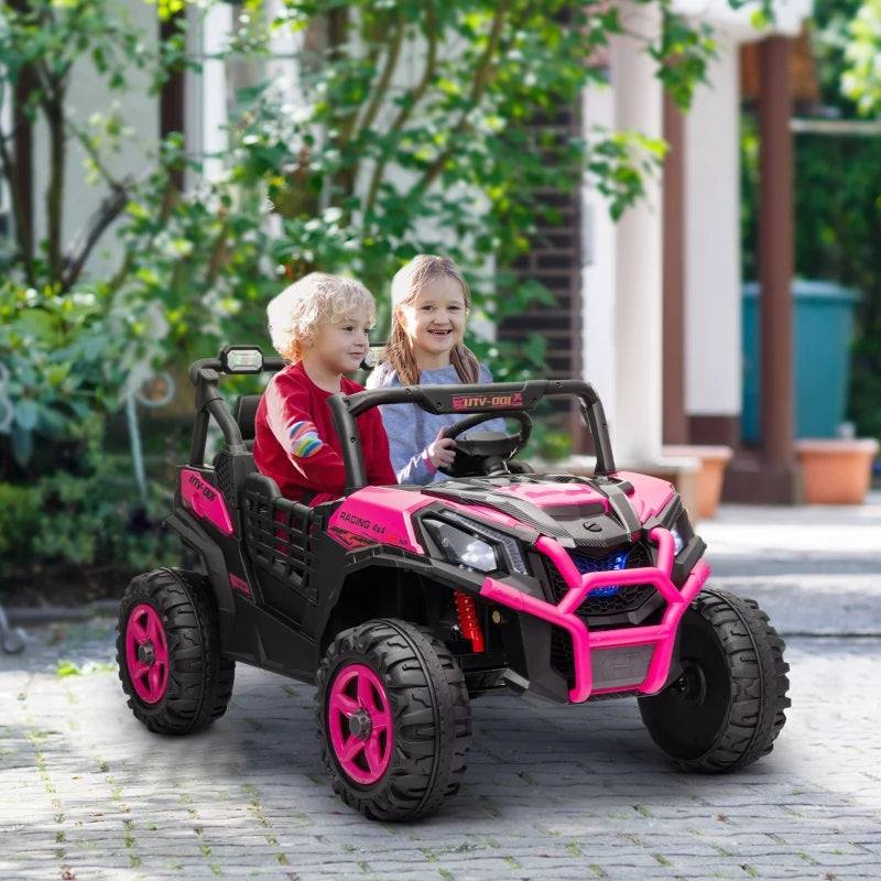 Ride-On 24V Electric 2-Seater UTV for Kids with Parental Remote, 3 Speeds, LED Lights and Music - Pink