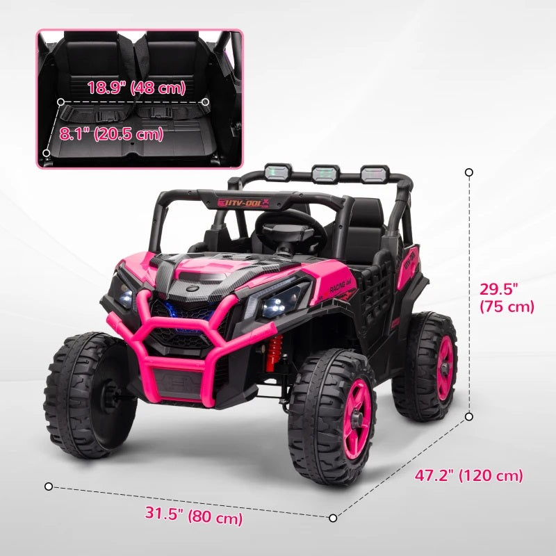 Ride-On 24V Electric 2-Seater UTV for Kids with Parental Remote, 3 Speeds, LED Lights and Music - Pink