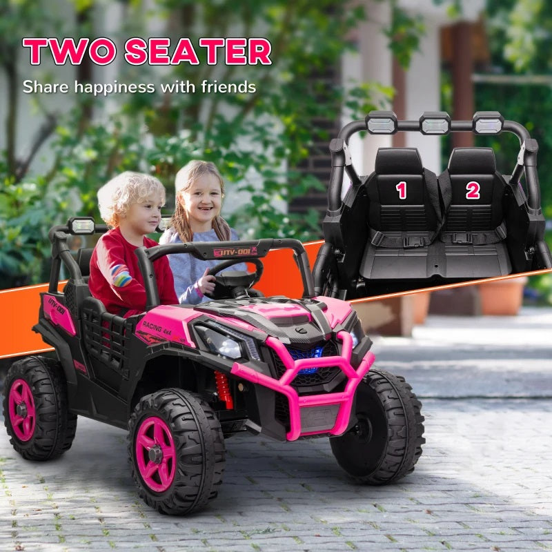 Ride-On 24V Electric 2-Seater UTV for Kids with Parental Remote, 3 Speeds, LED Lights and Music - Pink