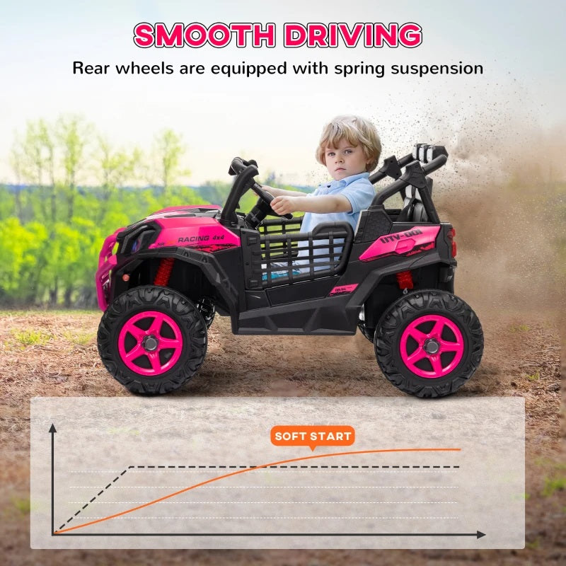 Ride-On 24V Electric 2-Seater UTV for Kids with Parental Remote, 3 Speeds, LED Lights and Music - Pink