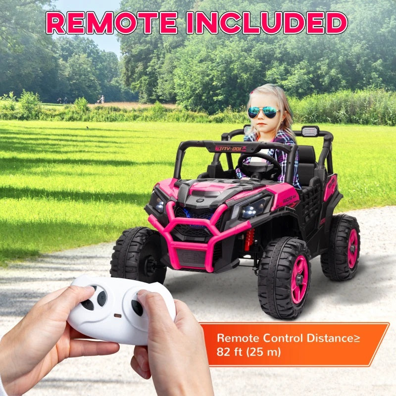 Ride-On 24V Electric 2-Seater UTV for Kids with Parental Remote, 3 Speeds, LED Lights and Music - Pink