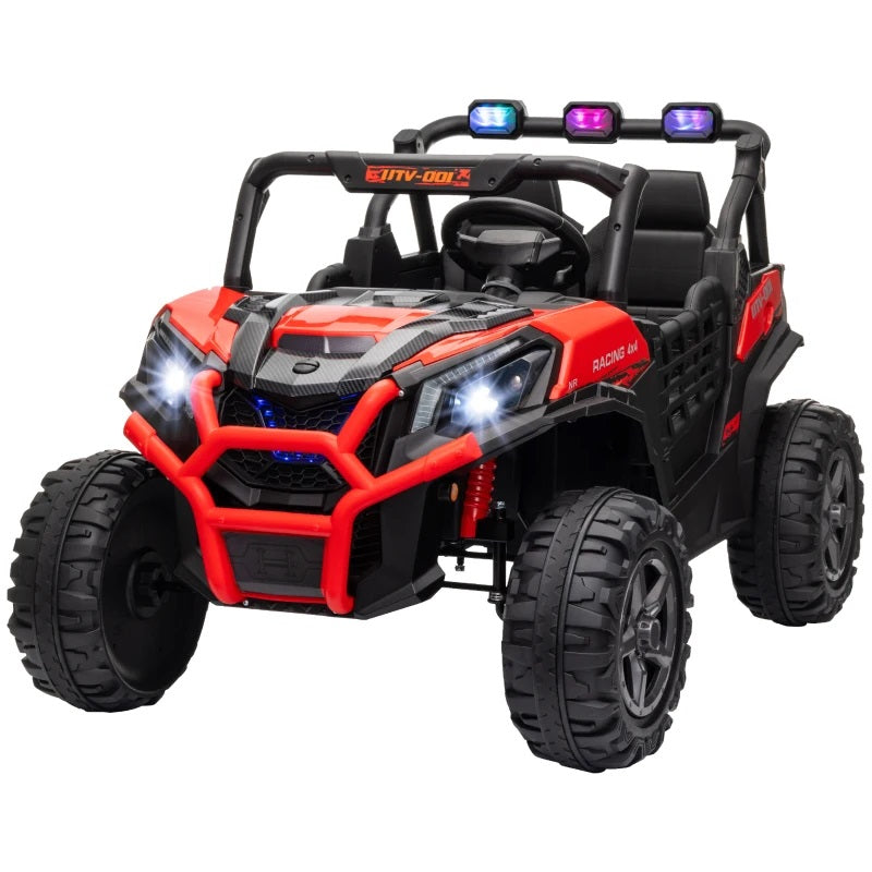 Ride-On 24V Electric 2-Seater UTV for Kids with Parental Remote, 3 Speeds, LED Lights and Music - Red