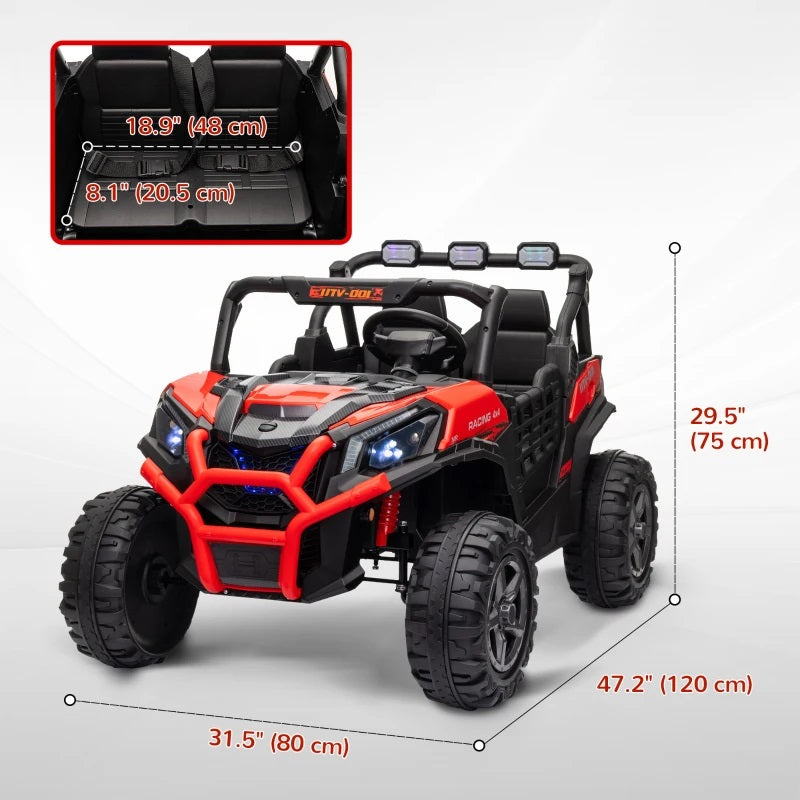 Ride-On 24V Electric 2-Seater UTV for Kids with Parental Remote, 3 Speeds, LED Lights and Music - Red