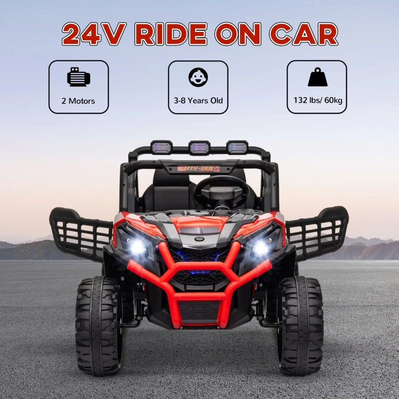 Ride-On 24V Electric 2-Seater UTV for Kids with Parental Remote, 3 Speeds, LED Lights and Music - Red