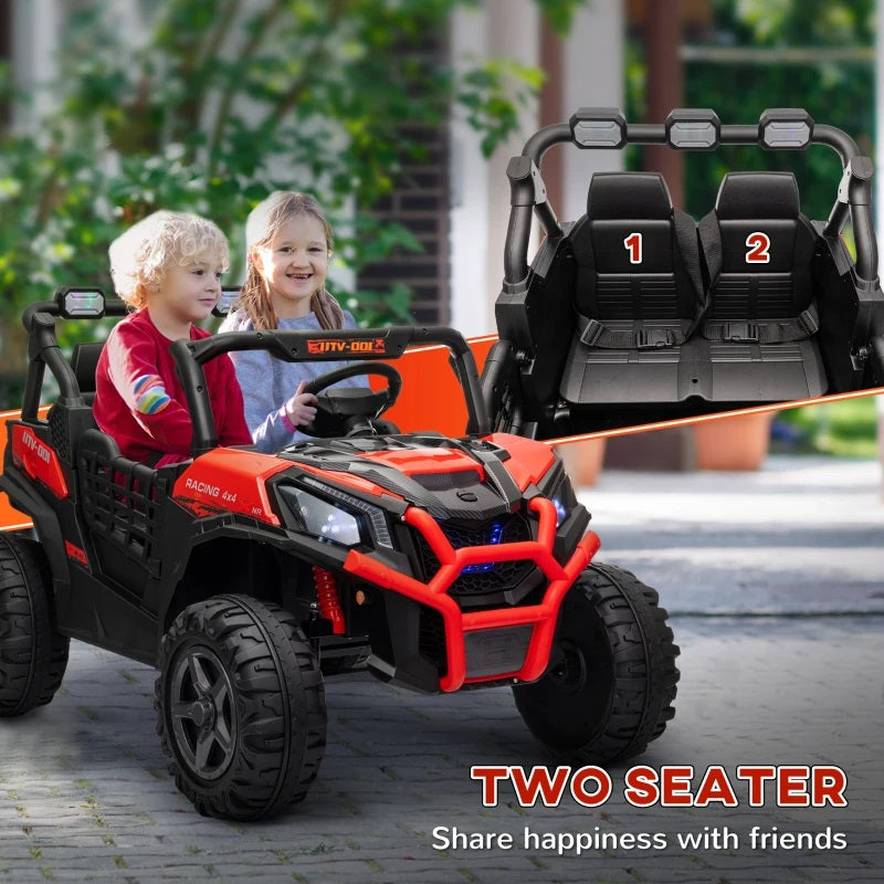 Ride-On 24V Electric 2-Seater UTV for Kids with Parental Remote, 3 Speeds, LED Lights and Music - Red