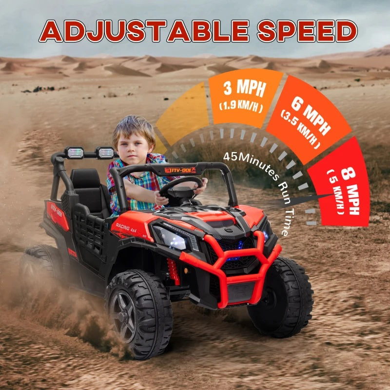 Ride-On 24V Electric 2-Seater UTV for Kids with Parental Remote, 3 Speeds, LED Lights and Music - Red