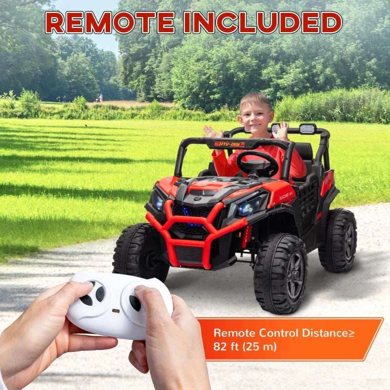 Ride-On 24V Electric 2-Seater UTV for Kids with Parental Remote, 3 Speeds, LED Lights and Music - Red