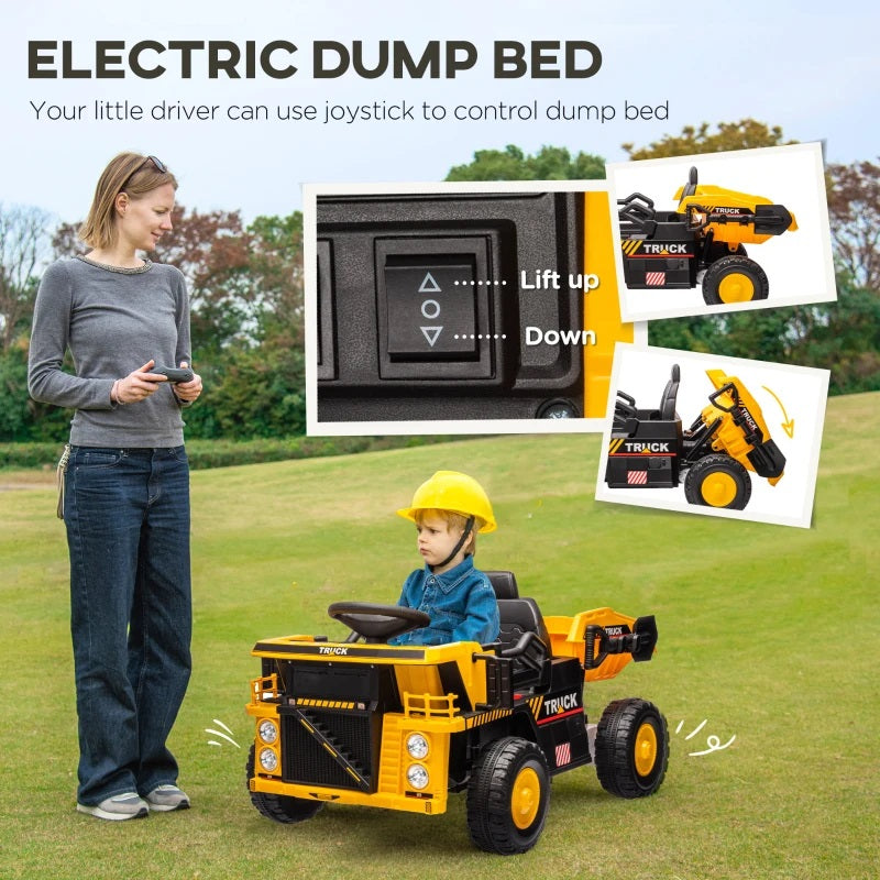 Ride-On 12V Dump Truck for Kids with Electric Dump Box Single Seat