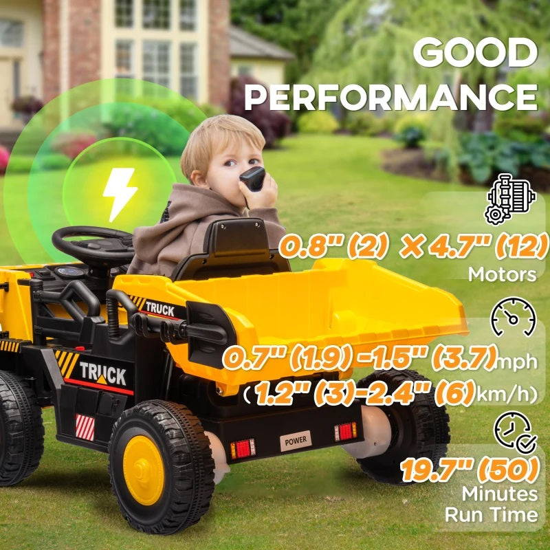 Ride-On 12V Dump Truck for Kids with Electric Dump Box Single Seat