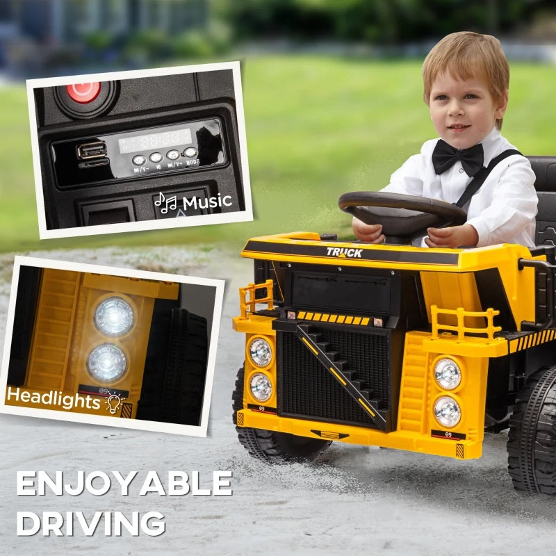 Ride-On 12V Dump Truck for Kids with Electric Dump Box Single Seat
